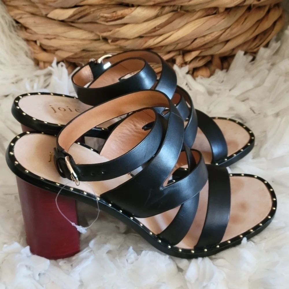 JOIE black Strappy Block Heel Sandals Summer Shoes